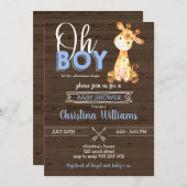 キリンジャングル素朴男の赤ちゃんウッドベビーシャワー 招待状 (正面/裏面)