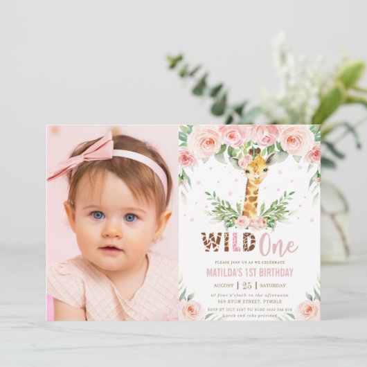 キリンジャングル赤面フローラ第1回誕生日写真 招待状 (スタンド正面)