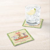 キリンゾウとゼブラガール·サファリ·ベイビーシャワー スクエアペーパーコースター (インサイチュ)