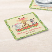 キリンゾウとゼブラガール·サファリ·ベイビーシャワー スクエアペーパーコースター (アングル)