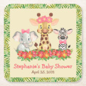 キリンゾウとゼブラガール·サファリ·ベイビーシャワー スクエアペーパーコースター (正面)