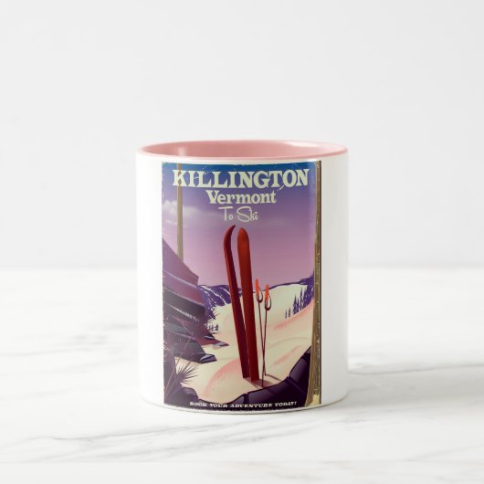キリントン、バーモント・スキー旅行プリント。 ツートーンマグカップ (中央)
