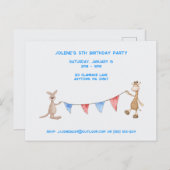 キリンパーソナライズされたとカンガルーの誕生日パーティー ポストカード (正面/裏面)