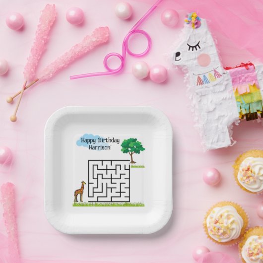 キリンパーソナライズされたバースデイズパズルプレート ペーパープレート (パーティー)