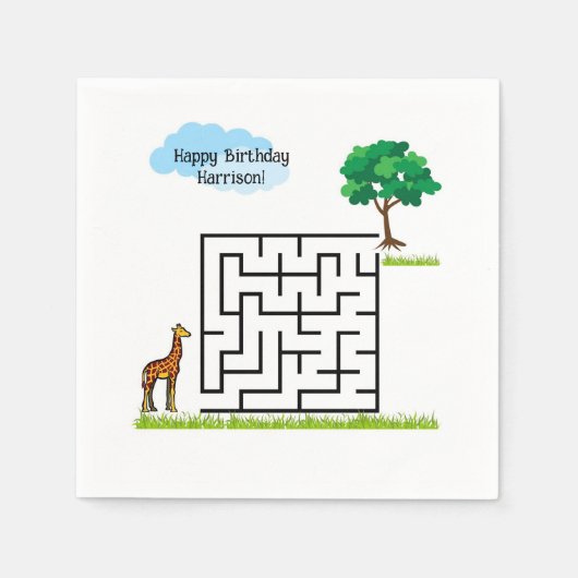 キリンパーソナライズされたバースデーメイズパズルナプキン スタンダードカクテルナプキン (正面)