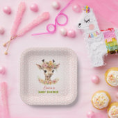 キリンピンクの赤ちゃん女の子シャワーシャワーワイルドジャングル ペーパープレート (パーティー)