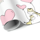 キリンピンクバルーンママ赤ちゃんシャワーガール ラッピングペーパー (ロールコーナー)