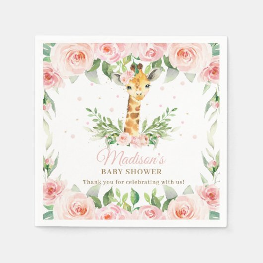 キリンピンクフローラガールベビーシャワー誕生日 スタンダードカクテルナプキン (正面)