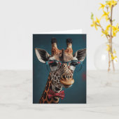 キリンファンキーヒップスターおもしろい動物ポートレート カード (黄色い花)