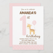キリンファースト誕生日招待状（ピンク） 招待状 (正面/裏面)
