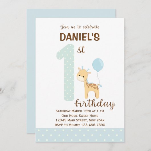 キリンファースト誕生日招待状(青) 招待状 (正面/裏面)