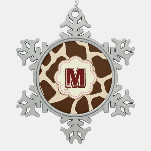 キリンプリント スノーフレークピューターオーナメント (正面)