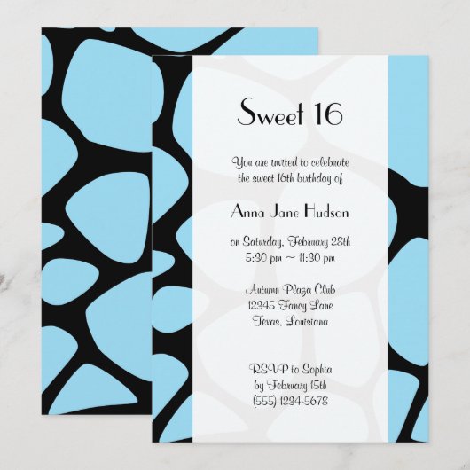 キリンプリント、ブルーキリン、ジャングル、スウィート16 招待状 (正面/裏面)