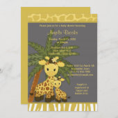 キリンベビーシャワー招待状ママーグレーイエロー 招待状 (正面/裏面)