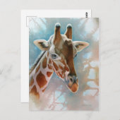 キリンポートレート動物水カラーアート ポストカード (正面/裏面)