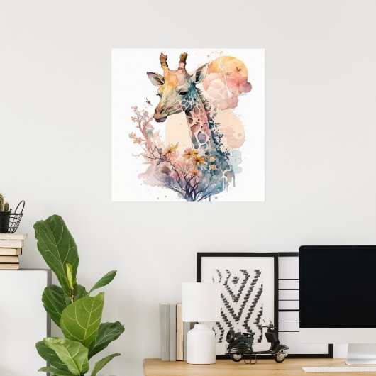 キリンポートレート動物絵を描の野生動物アウトドア ポスター (ホームオフィス)