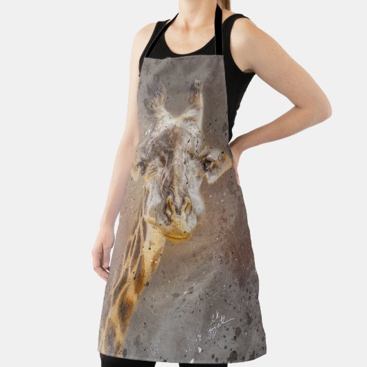 キリンポートレート野生生物写真水彩画 エプロン (インサイチュ)