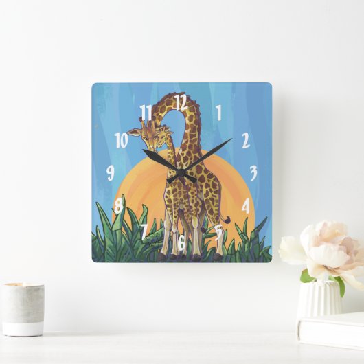 キリンママアンドベビー スクエア壁時計 (ホーム)