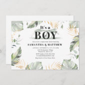 キリンモダンサファリジャングルボーイ赤ちゃんシャワー 招待状 (正面/裏面)