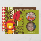 キリンライオン写真動物園誕生日招待状 招待状 (正面/裏面)