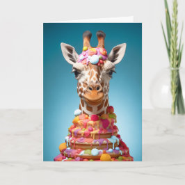 キリン予測できなケーキ可愛いおもしろい動物誕生日 カード