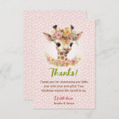 キリン共同ピンクガールサファリかわいい赤ちゃんシャワー サンキューカード (正面/裏面)
