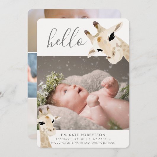 キリン写真コラージュ誕生のお知らせ 招待状 (正面/裏面)