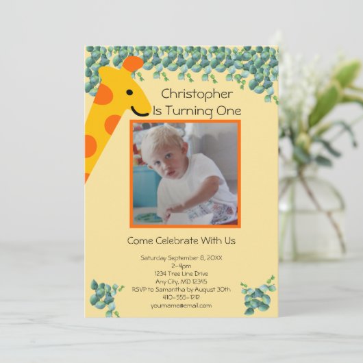 キリン写真少年1歳の誕生日 招待状 (スタンド正面)