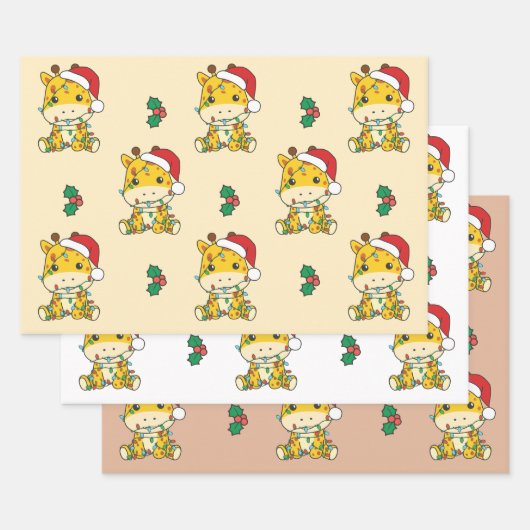 キリン冬の動物のホリデーキリン ラッピングペーパーシート (セット)