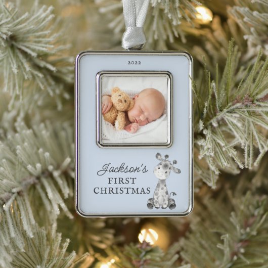 キリン初めてのクリスマス写真クリスマスクリスマス シルバープレートフレームオーナメント (ツリー)
