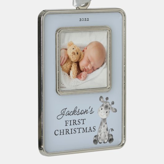 キリン初めてのクリスマス写真クリスマスクリスマス シルバープレートフレームオーナメント (右)