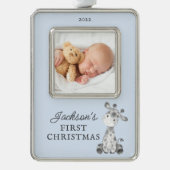 キリン初めてのクリスマス写真クリスマスクリスマス シルバープレートフレームオーナメント (正面)