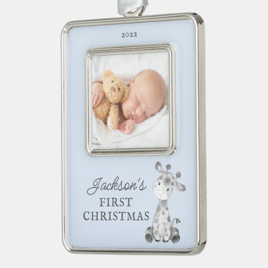 キリン初めてのクリスマス写真クリスマスクリスマス シルバープレートフレームオーナメント (左)