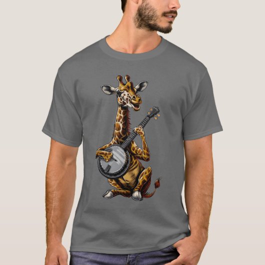 キリン動物ブルーグラスバンジョー奏者少年 Tシャツ (正面)
