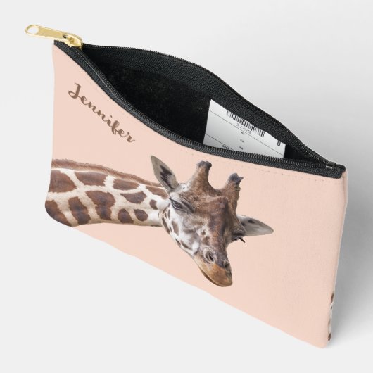 キリン動物ポートレートの写真パーソナライズされた名 アクセサリーポーチ (見開き)