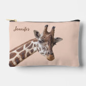 キリン動物ポートレートの写真パーソナライズされた名 アクセサリーポーチ (正面)
