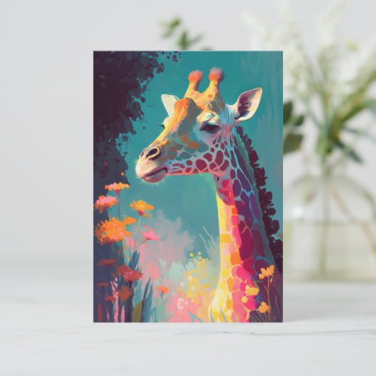 キリン動物ポートレート絵画の野生動物アウトドア サンキューカード (スタンド正面)