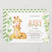 キリン動物園の動物ベビーシャワー招待状 招待状 (正面/裏面)