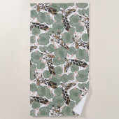 キリン動物熱帯葉ジャングルパターン ビーチタオル (正面)