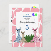 キリン動物誕生日招待状 招待状 (正面/裏面)