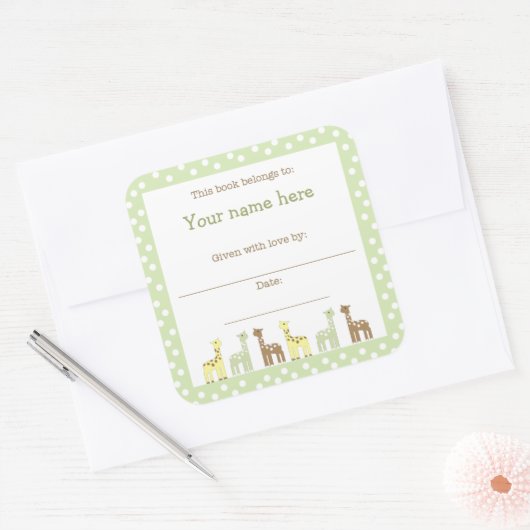 キリン友だちベビーシャワーブックプレートニュートラルゲン スクエアシール (封筒)