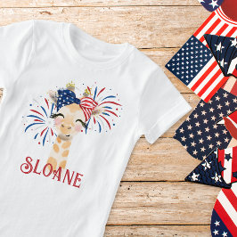 キリン国旗のヘアタイと花火パーソナライズされた Tシャツ