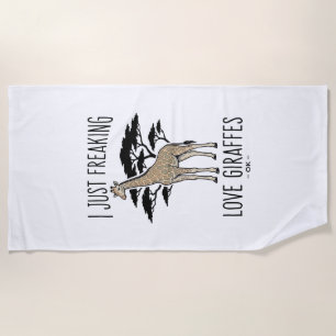 キリン好きのためのレトロな彫刻風Tシャツデザイン ビーチタオル