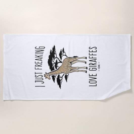 キリン好きのためのレトロな彫刻風Tシャツデザイン ビーチタオル (正面)