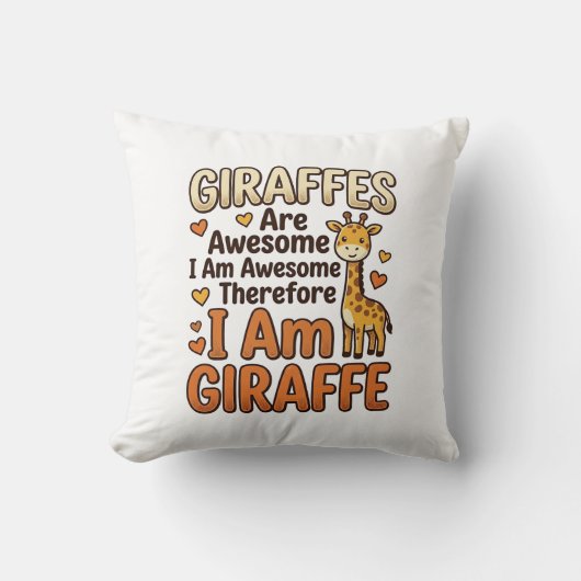 キリン好きのためのレトロ風刺繍Tシャツデザイン クッション (正面)