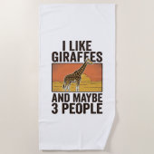 キリン好きのためのレトロ風刺繍Tシャツデザイン ビーチタオル (正面)