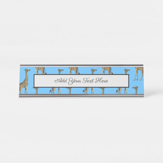 キリン好きの青い野生動物動物園アフリカサファリ デスクネームプレート (正面)