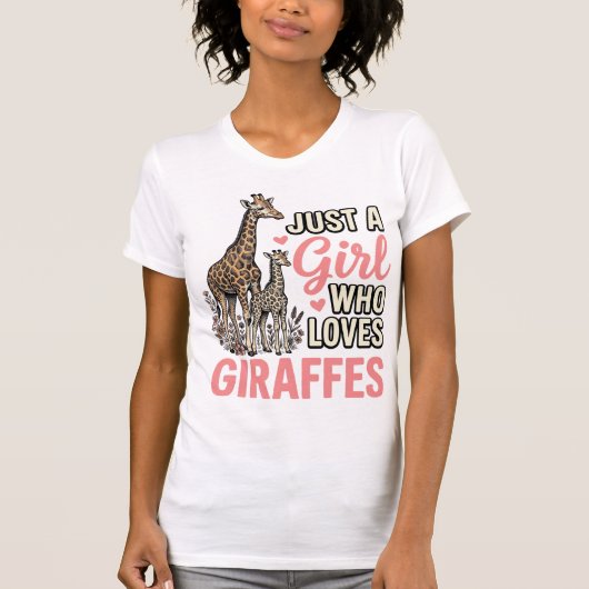 キリン好き女子ビンテージ彫刻Tシャツデザイン Tシャツ (正面)