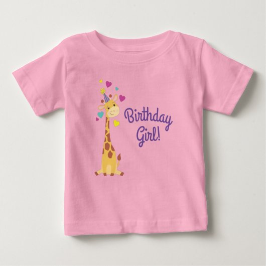 キリン子供の誕生日ガールパーティーかわいい ベビーTシャツ (正面)