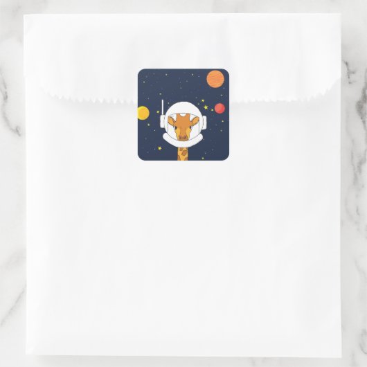 キリン宇宙飛行士動物ヘルメットクリップアート付き宇宙 スクエアシール (バッグ)